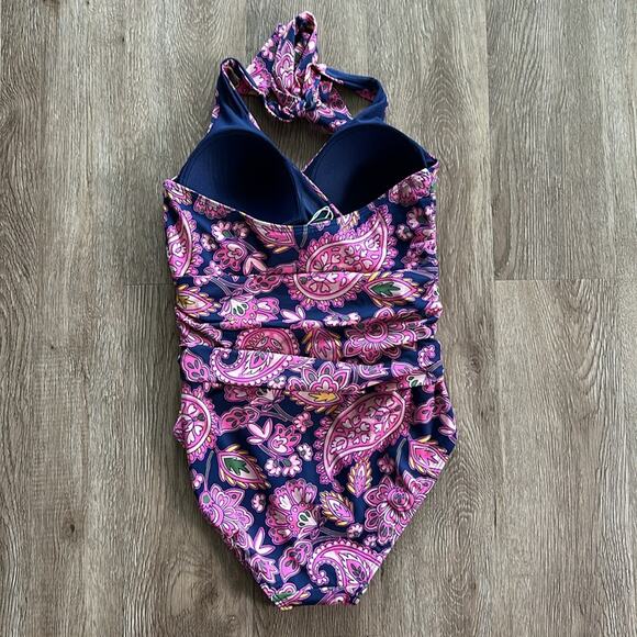 NWT Boden Levanzo Ruched Halter One Piece Swimsuit Paisley Terrace Sz 8 - Picture 6 of 6